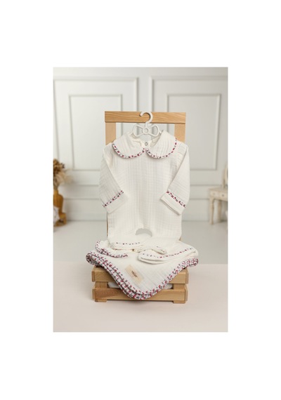 Tlyhometextiles 4 Lü Müslin Hastane Çıkışı Seti %100 Pamuk, 0-3 Ay Bordo