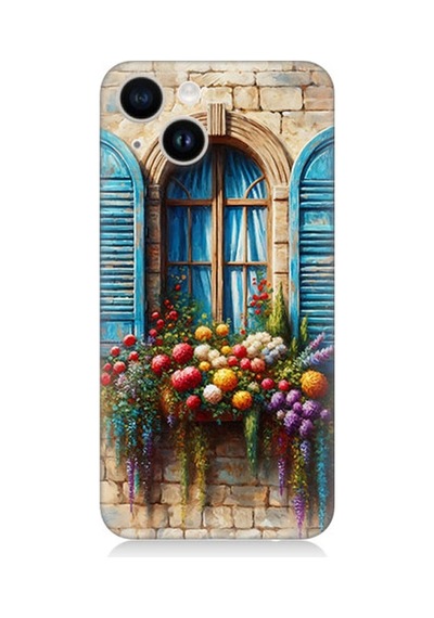 Apple iPhone 14 Uyumlu Pencereden Renkli Hayat Desenli Silikon Kılıf Çok Renkli