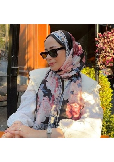 Miorel Scarfs Soft Gül Desen Vual İpek Şal Fular Silk Scarfs Shawl Hijab Pembe