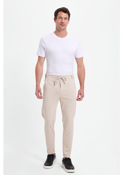 Tudors Erkek Slim Fit Pamuklu Beli Bağlamalı Yan Cepli Katlamalı Paça Jogger Bej Pantolon-42320 Bej