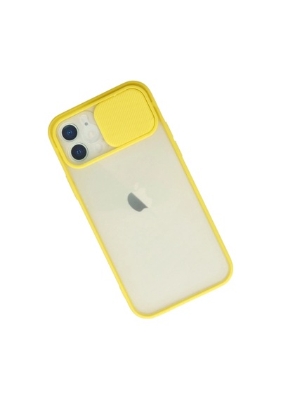 Newface - 472 - Apple iPhone Uyumlu 12 Kılıf Palm Buzlu Kamera Sürgülü Silikon - Aconcept - - Sarı
