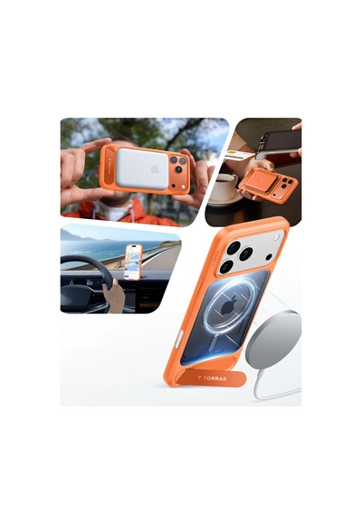 Torras Apple iPhone 17 Pro Max / 18 Pro Max Uyumlu P Stand Serisi Magsafe Kılıf Turuncu