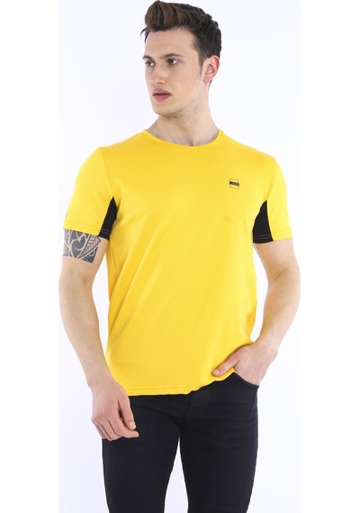 Escetic Erkek Sarı Erkek Slim Fit Pamuklu Kısa Kollu Bisiklet Yaka T-Shir