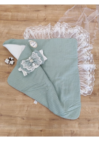 Triko Örg Haki Bebek Kundağı Unisex Bebek Dış Kundak Battaniyesi Hastane Çıkışı Kundak Battaniye Mint