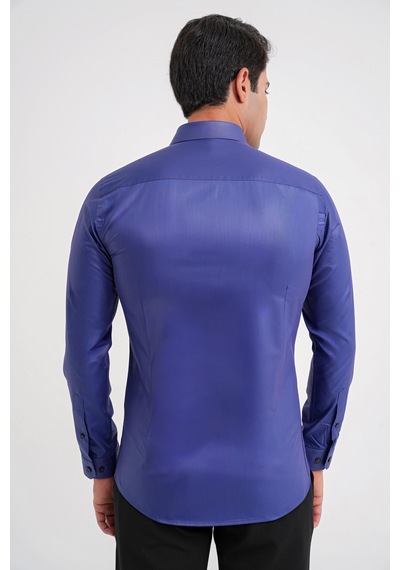 Efor Gk 157 Slim Fit Pamuk Saten Uzun Kol Klasik Lacivert Gömlek Lacivert