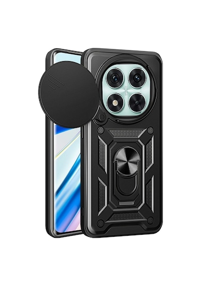 Redmi Note 14 Pro Plus 5G Uyumlu Tank Kılıf Yüzüklü Standlı Extra Koruma Zırhlı Kapak - Siyah