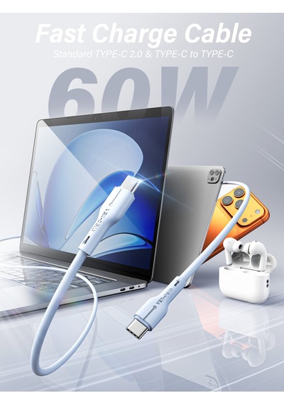 Ven-dens Vd-dc23cc 60 W Pd Type-c To Type-c Hızlı Şarj Ve Veri Kablosu, 1 Metre, Esnek Tpe, Mavi