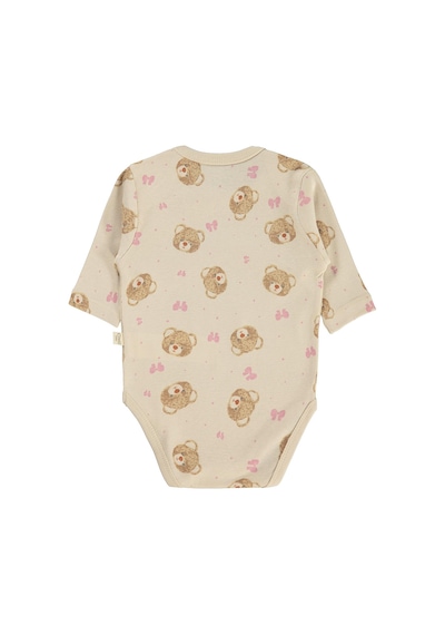 Civil Baby 3 Lü Ayıcık Empirmeli Uzun Kol 0-36 Ay Çıtçıtlı Badi - Bej Taş Rengi