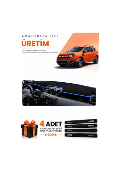 Dacia Duster Makyajlı Makyajsız 2018-2023 Uyumlu Torpido Koruma Örtüsü Oto Kılıfı - Siyah Mavi