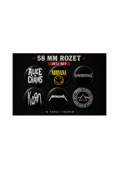 Mashspot 18'li Rock Metal Rozet Seti Rammstein Metallica Nirvana Slipknot Ve Rock Grubu Rozetleri Çok Renkli