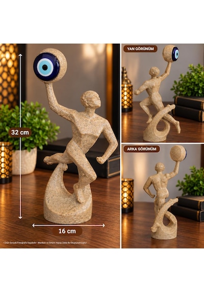 Soyut Dekoratif Biblo Heykel Nazar Boncuklu İnsan Figürü 32 Cm Dekoratif Obje