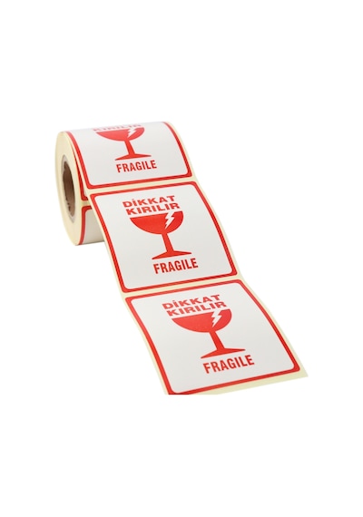 Kırılır Etiketi Fragile Label Yapışkanlı Sticker Çıkartma 70mm X 80mm 250 Adet