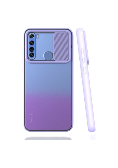 Noktaks - Redmi Note 8 Uyumlu - Kılıf Slayt Sürgülü Arkası Buzlu Lensi Kapak - Lila Lila