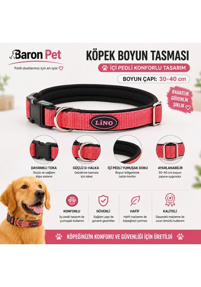Pedli Köpek Boyun Tasması 30-40 Cm Klips Tokalı Ayarlanabilir - Mercan Çok Renkli