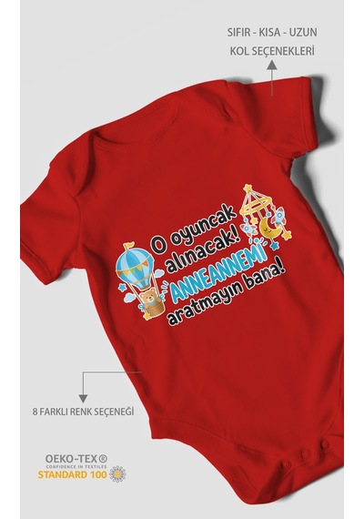 Morivokids Anneanneye Özel Kısa Kollu Bebek Body %100 Pamuk Zbn285-kk Kırmızı