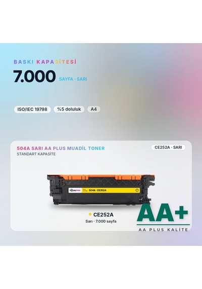 Hp 504a Ce252a Sarı Uyumlu Toner Aa Plus / Color Laserjet Cp3525 / Cm3530