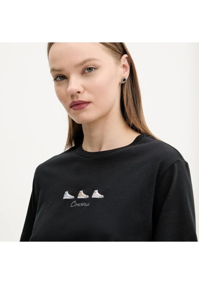 Kadın Nakışlı T-shirt Siyah-6408 SIYAH