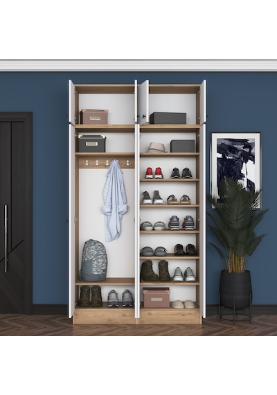 Rani Ea146 Modern Portmanto 8 Kapaklı Raflı Askılı Ayakkabılık Vestiyer Sepet Ceviz - Beyaz Rani Ea146 Modern Portmanto 8 Kapaklı Raflı Askılı Ayakkabılık Vestiyer Sepet Ceviz - Beyaz