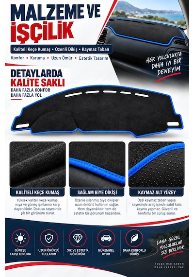 Trobus Seat İbiza 2008-2017 3d Torpido Koruma Kılıfı - Mavi Biye