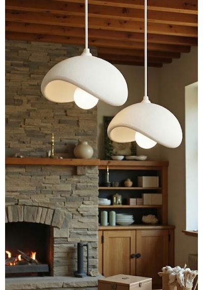 Beton Görünümlü , Bohem , Natural , Modern 2'li Sarkıt Avize E27 Ampul Hediyedir. Beyaz