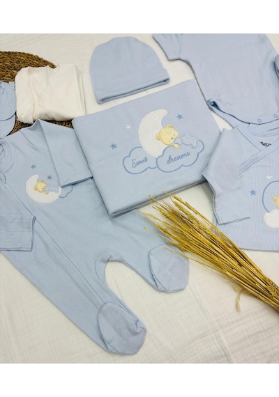 Bebitof Sweat Dreams Ayı Desenli 10 Parça Hastane Çıkışı Yenidoğan Zıbın Seti Mavi