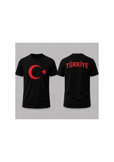 Herkesemoda Türkiye Baskı Detaylı Basic T-shirt Siyah