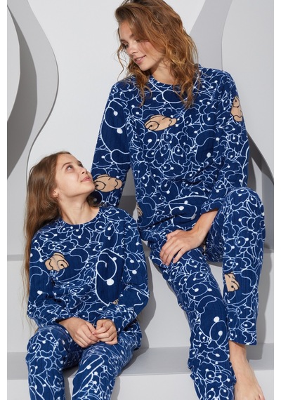 Siyah İnci Alt-üst Polar Pijama Takım 24223073 Lacivert