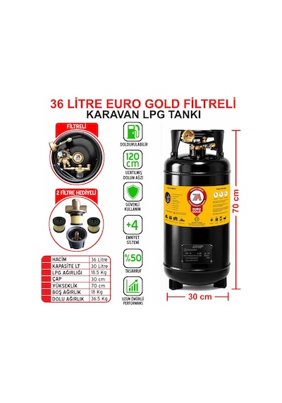 36 Litre Euro Gold Filtreli Karavan Lpg Tankı Siyah