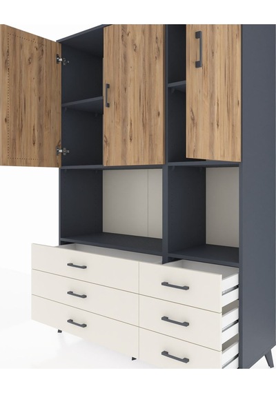 Hyperion Dolap 6 Raflı 6 Çekmeceli 3 Kapaklı 132x44x195 Antra... Antrasit Hyperion Dolap 6 Raflı 6 Çekmeceli 3 Kapaklı 132x44x195 Antra... Antrasit