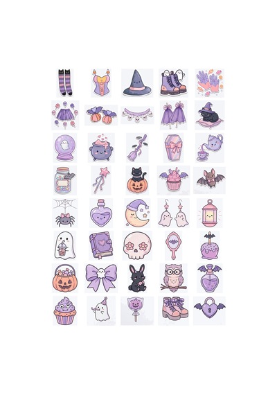 Cadılar Bayramı Gotik Kız Aksesuar Sticker Seti 40 Adet Ajanda Scrapbook Journal Planner Çıkartma Çok Renkli