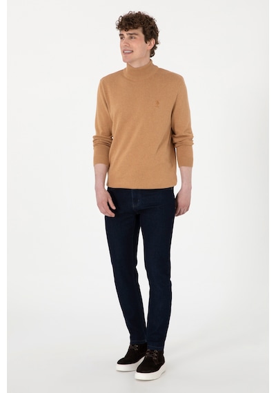 U.S. Polo Assn. Erkek Slim Fit Yarım Balıkçı Yaka Camel Melanj Basic Kazak 50288887-VR122 U.S. Polo Assn. Erkek Slim Fit Yarım Balıkçı Yaka Camel Melanj Basic Kazak 50288887-VR122