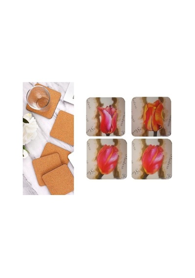 Ahşap Bardak Altlığı 4 Adet Çiçek Desen 59x9cm Çok Renkli