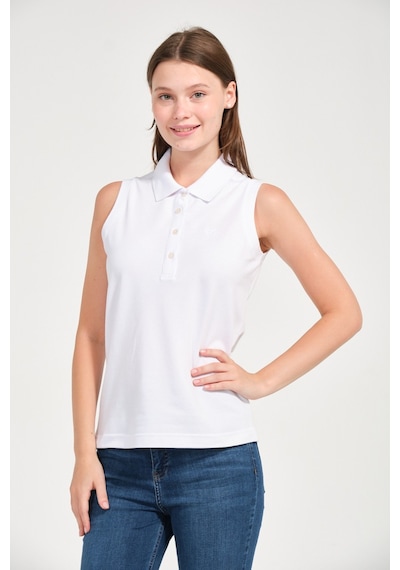 Kadın Regular Fit Kolsuz Polo Beyaz