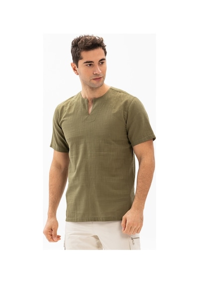 Kısa Kol Şile Bezi Bisiklet Yaka Erkek Tshirt Haki 3049