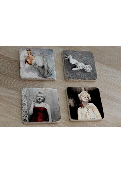 Marilyn Monroe Fotoğrafları Doğal Taş Bardak Altlığı 4'lü Set - Natural Stone Coasters-174205 Çok Renkli