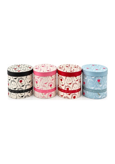 Ers 3pcs Yuvarlak Çiçek Desenli - Mix Renkli Karton Hediye Kutusu 18-16-12cm