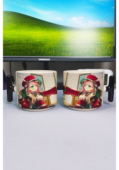 Charlotte Genshin İmpact Baskılı Seramik Lüks Kupa 1 Adet T Şeklinde Özel Siyah Kulp Dalga Kulp V1t Çok Renkli