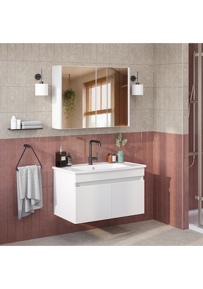 Lavabolu Mdf 80 Cm Banyo Alt Dolabı + Aynalı Üst Dolabı , Banyo Dolabı Takımı Beyaz