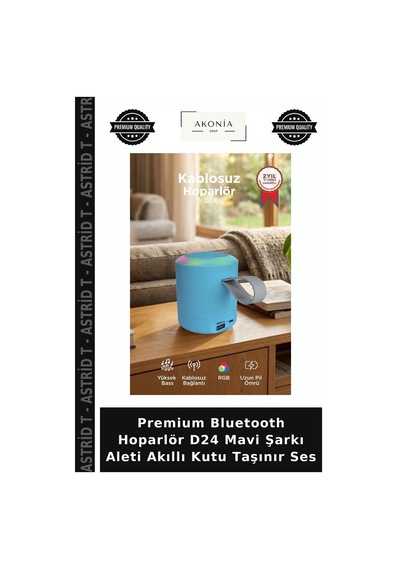 Premium Bluetooth Hoparlör D24 Mavi Şarkı Aleti Akıllı Kutu Taşınır Ses