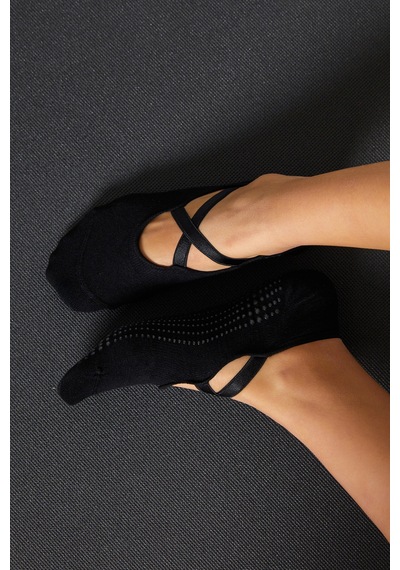 Bamboo Star Bambu Kadın Siyah Kaydırmaz Taban Silikon Baskı Pilates Yoga Fitness Dans Aktivite Babet Çorabı
