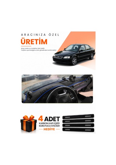 Honda Civic 1996-1998 Uyumlu Torpido Koruma Örtüsü Oto Kılıfı - Siyah Mavi