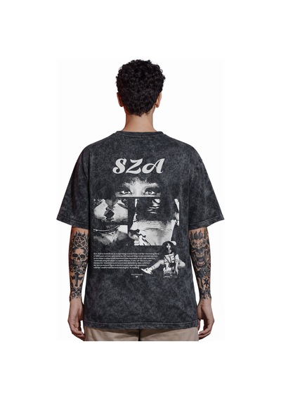Sevbano Tasarım Sza Rapper Şarkıcı Sırt Baskılı Unisex Oversize Eskitme Y Siyah