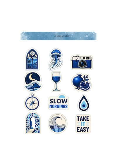 Blue Aesthetic Sticker Set - Mavi Temalı Etiket Seti Ajanda Scrapbook Journal - 933948585 Diğer