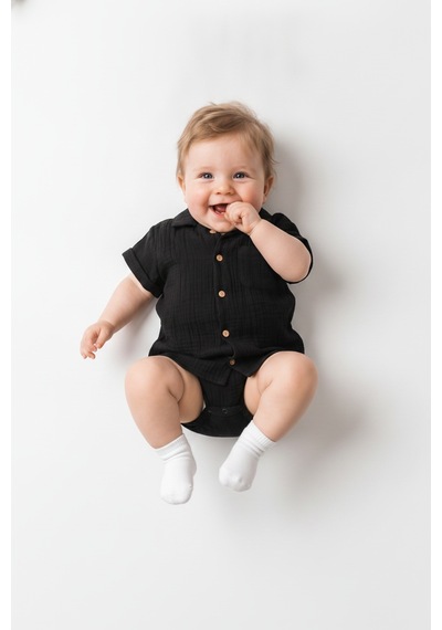 Tiffany Baby & Kids Müslin Black Tasarımlı Gömlek Siyah