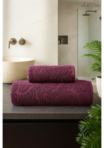 Banyo & Yüz Havlusu Seti %100 Pamuk 90x150 + 50x90 Cm Amorivy Mor