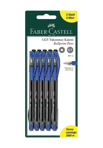 Faber Castell 1425 Tükenmez Kalem 5 Mavi + 5 Siyah Diğer