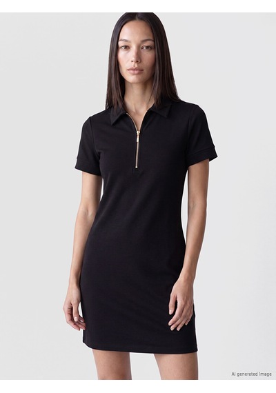 Lcw Everyday Siyah Polo Yaka Soft Touch Elbise