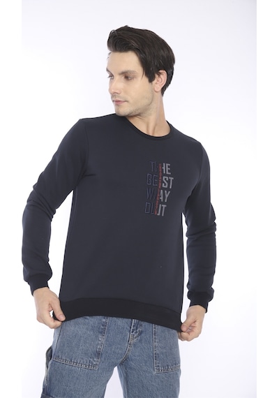 Escetic Erkek Spor Slimfit, Bisiklet Yaka Lacivert Sweatshirt-427 Lacivert