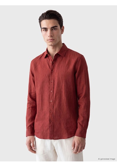 Lcwaıkıkı Classic Kahverengi Regular Fit %100 Keten Erkek Gömlek