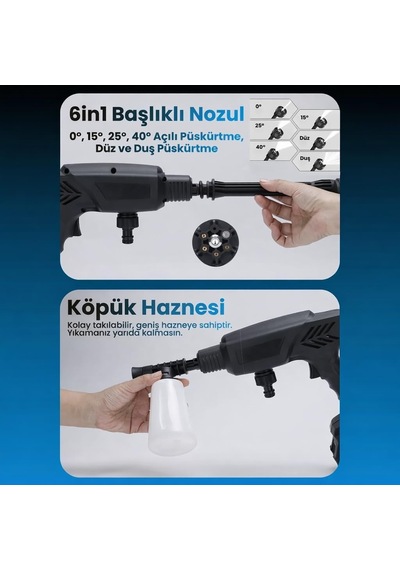 21v 4000mah Li-ion Kablosuz Yıkama Tabancası Siyah 10"